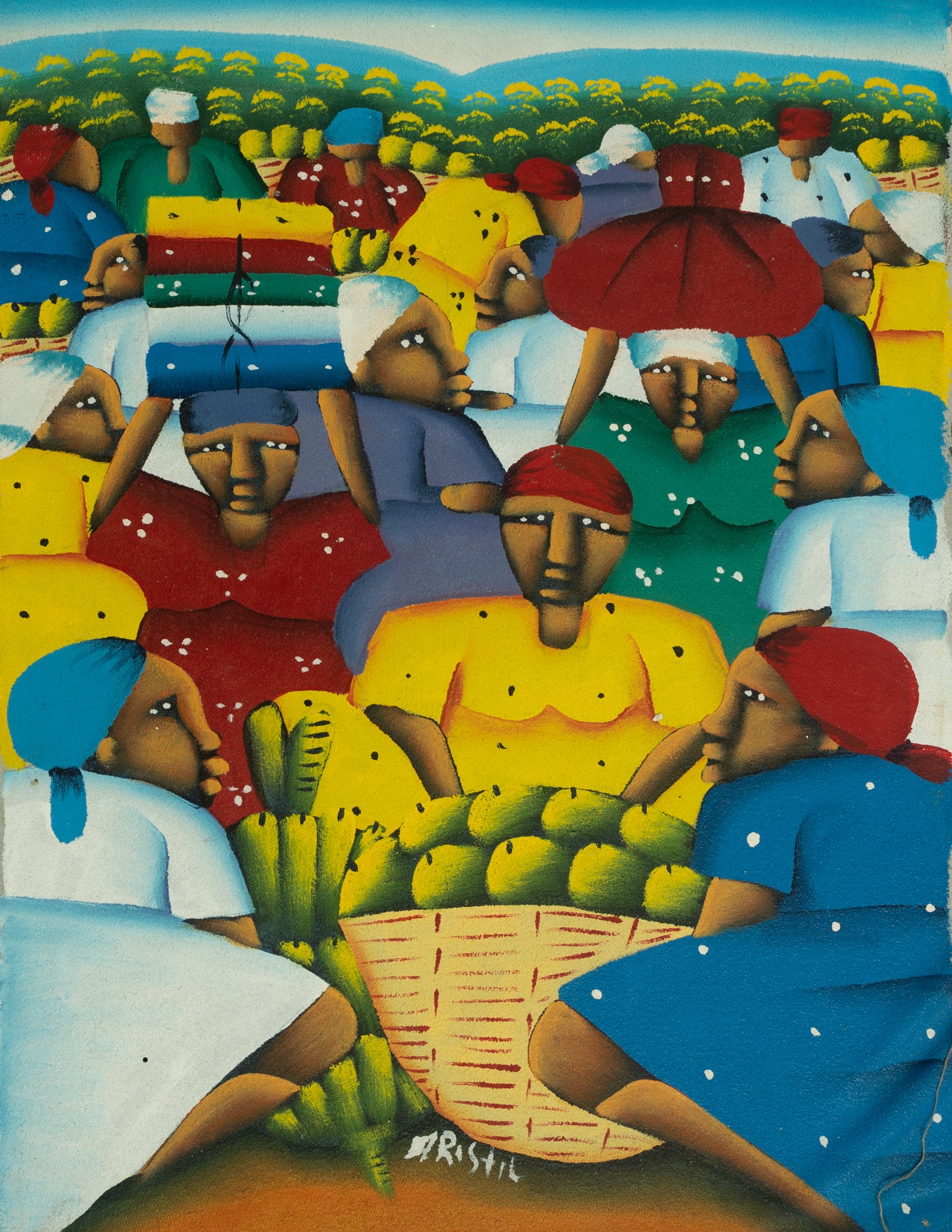 Haitian Painting Gathering at Dusk"