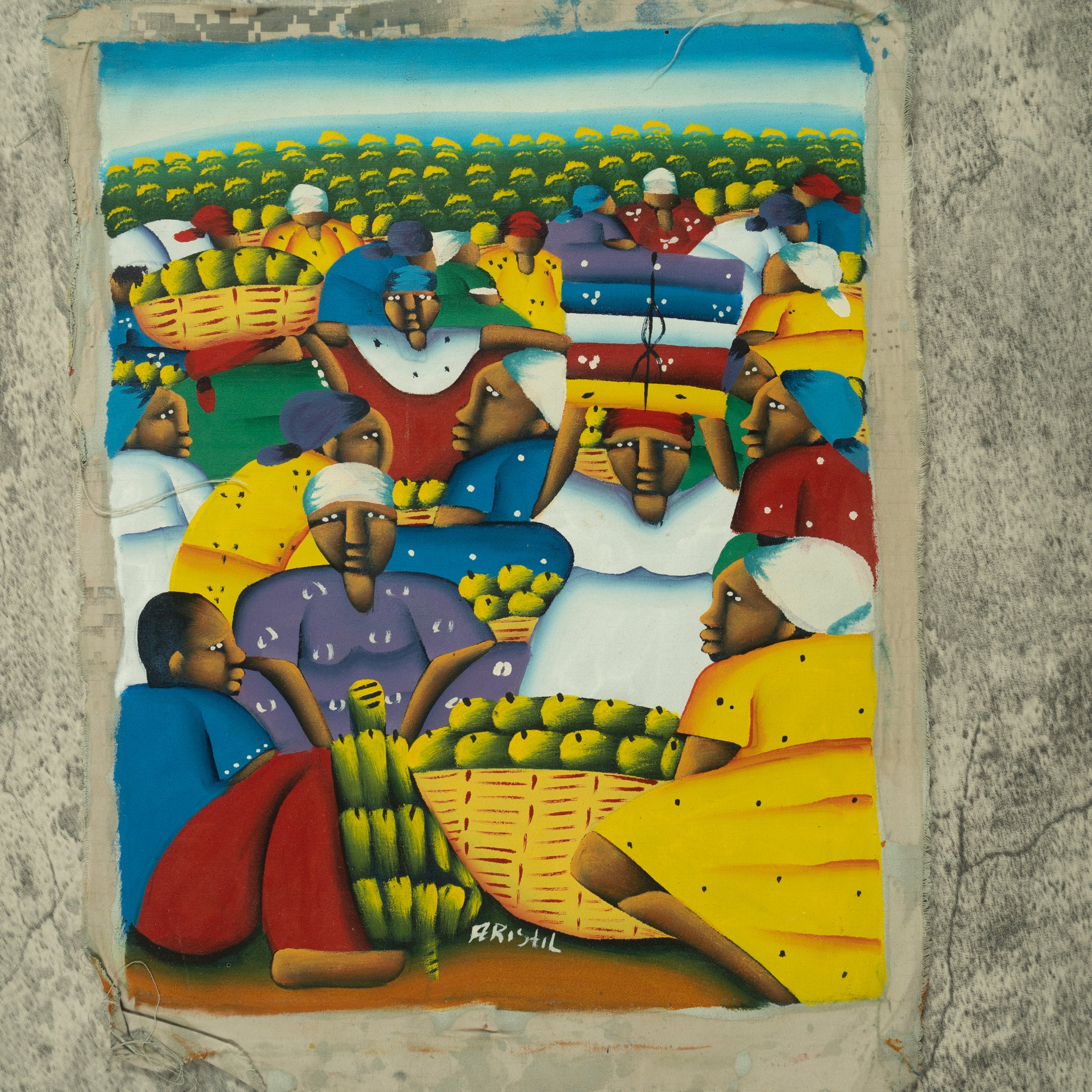 Haitian Painting Vivid Marketplace