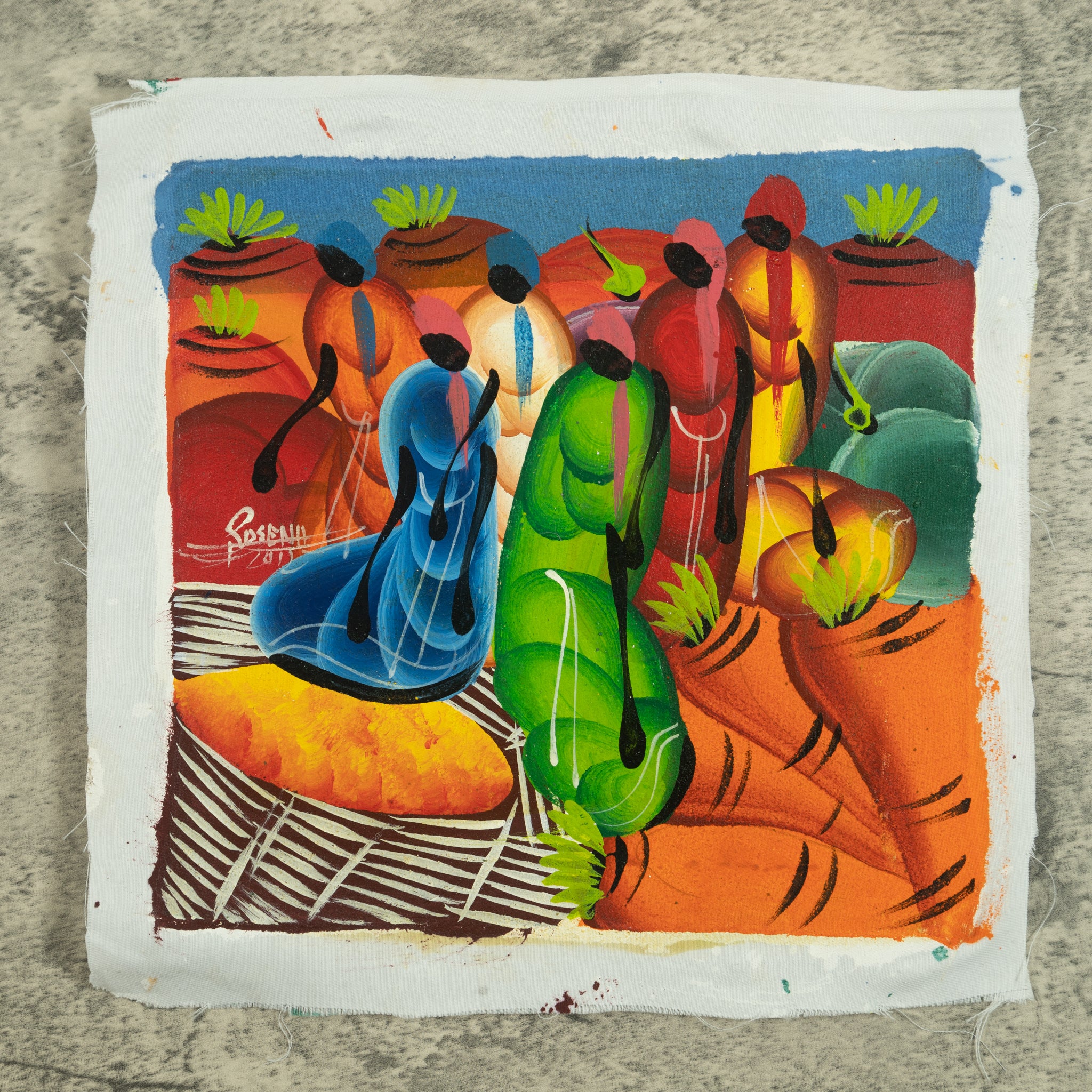 Haitian Painting Harvest Silhouettes