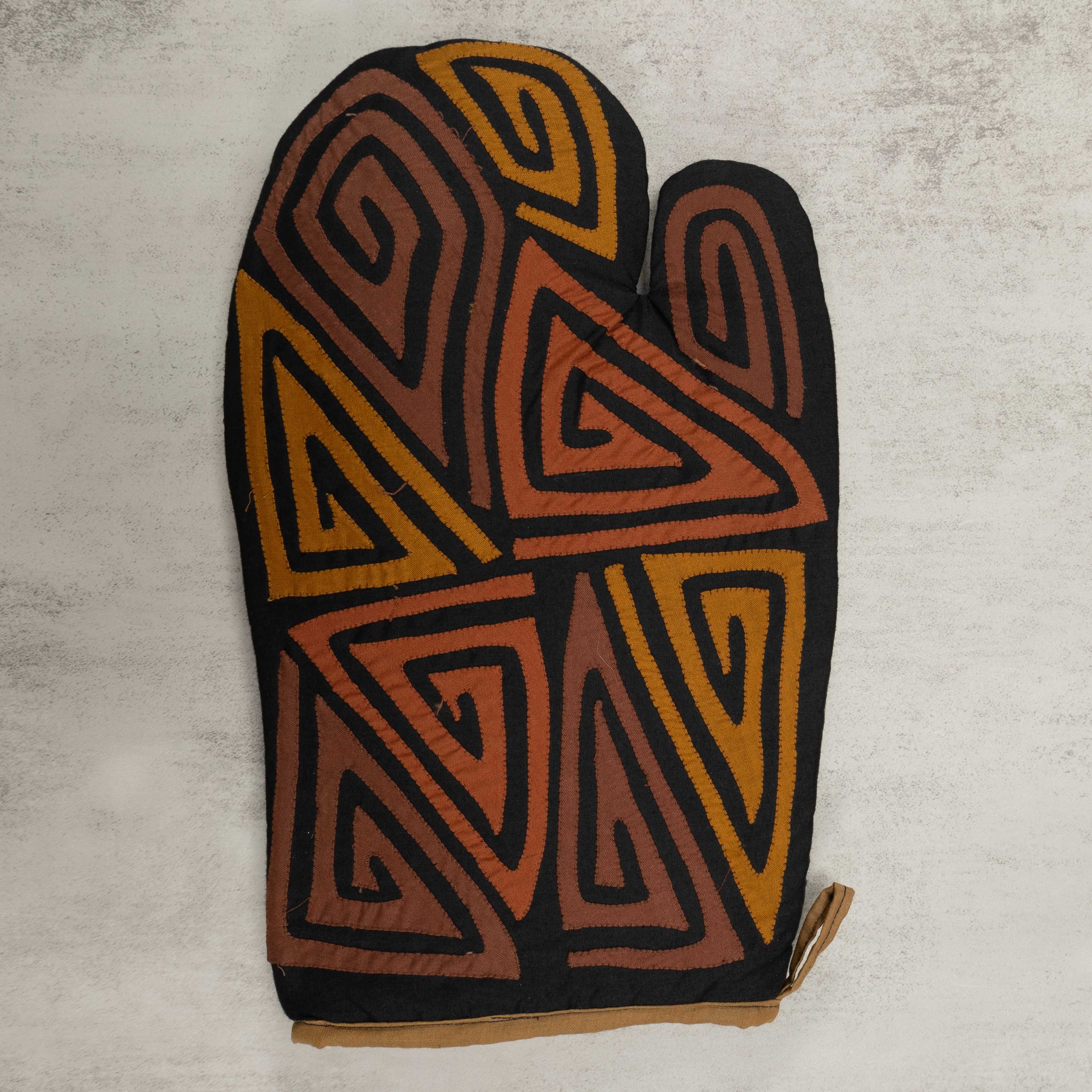 Artisan Panama Mola Brown and Copper Oven Mitt