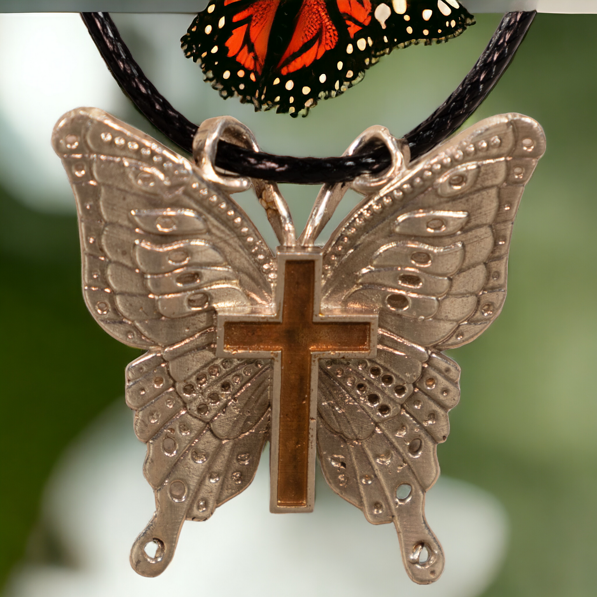 Sterling Silver Butterfly Pendant with Cross