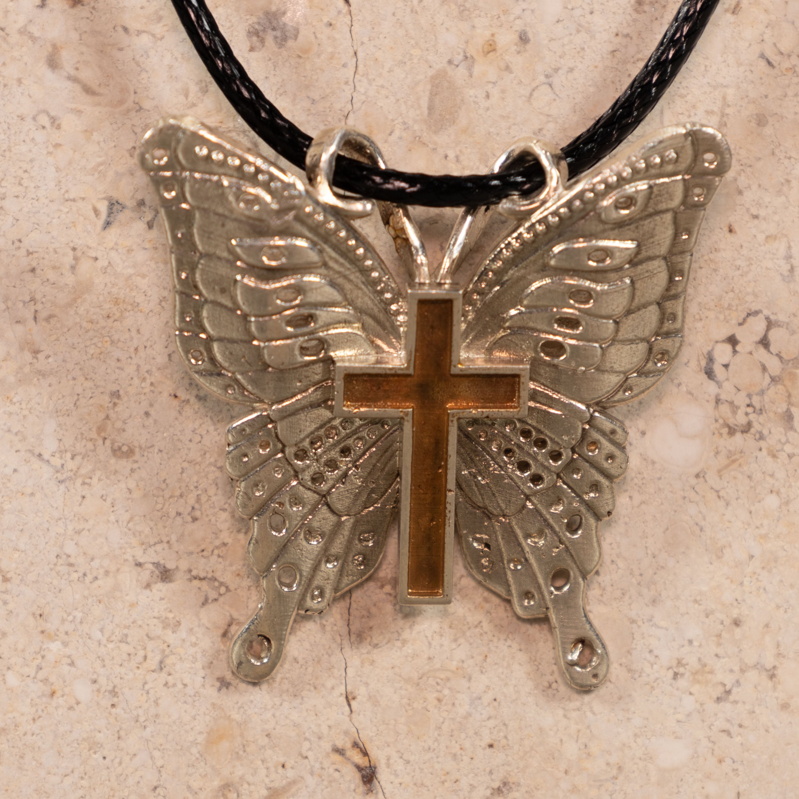 Sterling Silver Butterfly Pendant with Cross