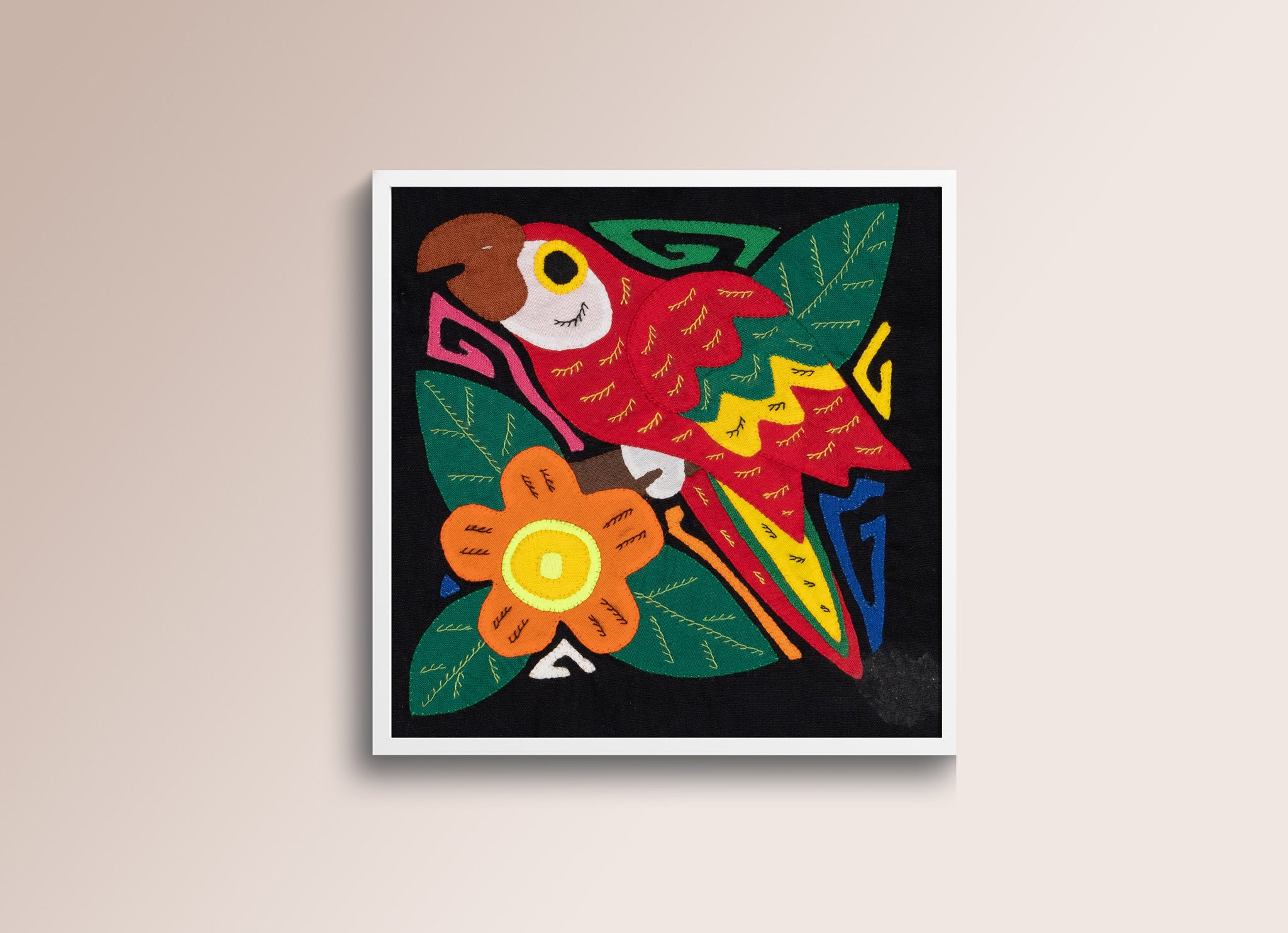 Red Yellow And Green Parrot with Orange Flower Molita