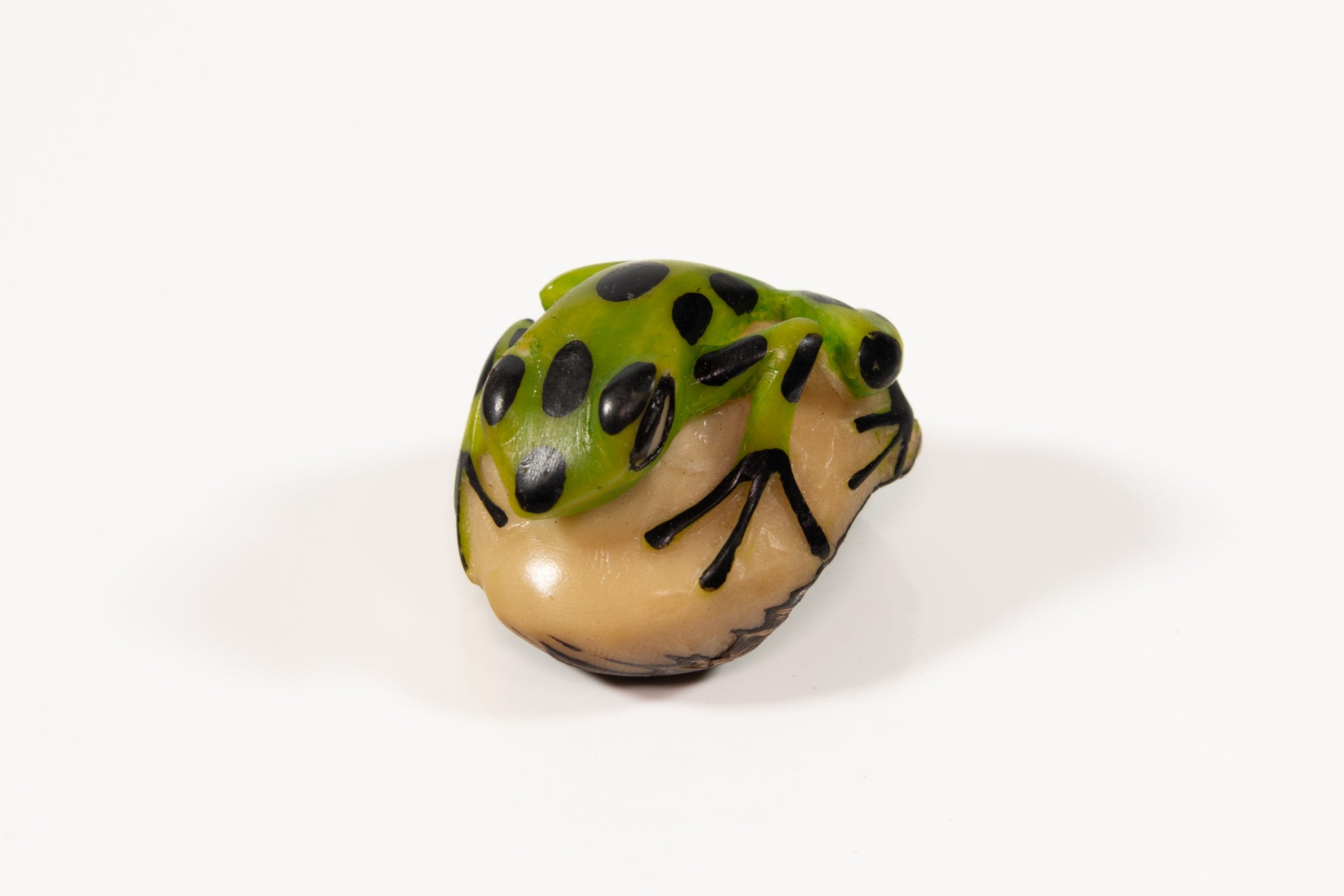 Green and Black Poison Dart Frog Tagua Carving