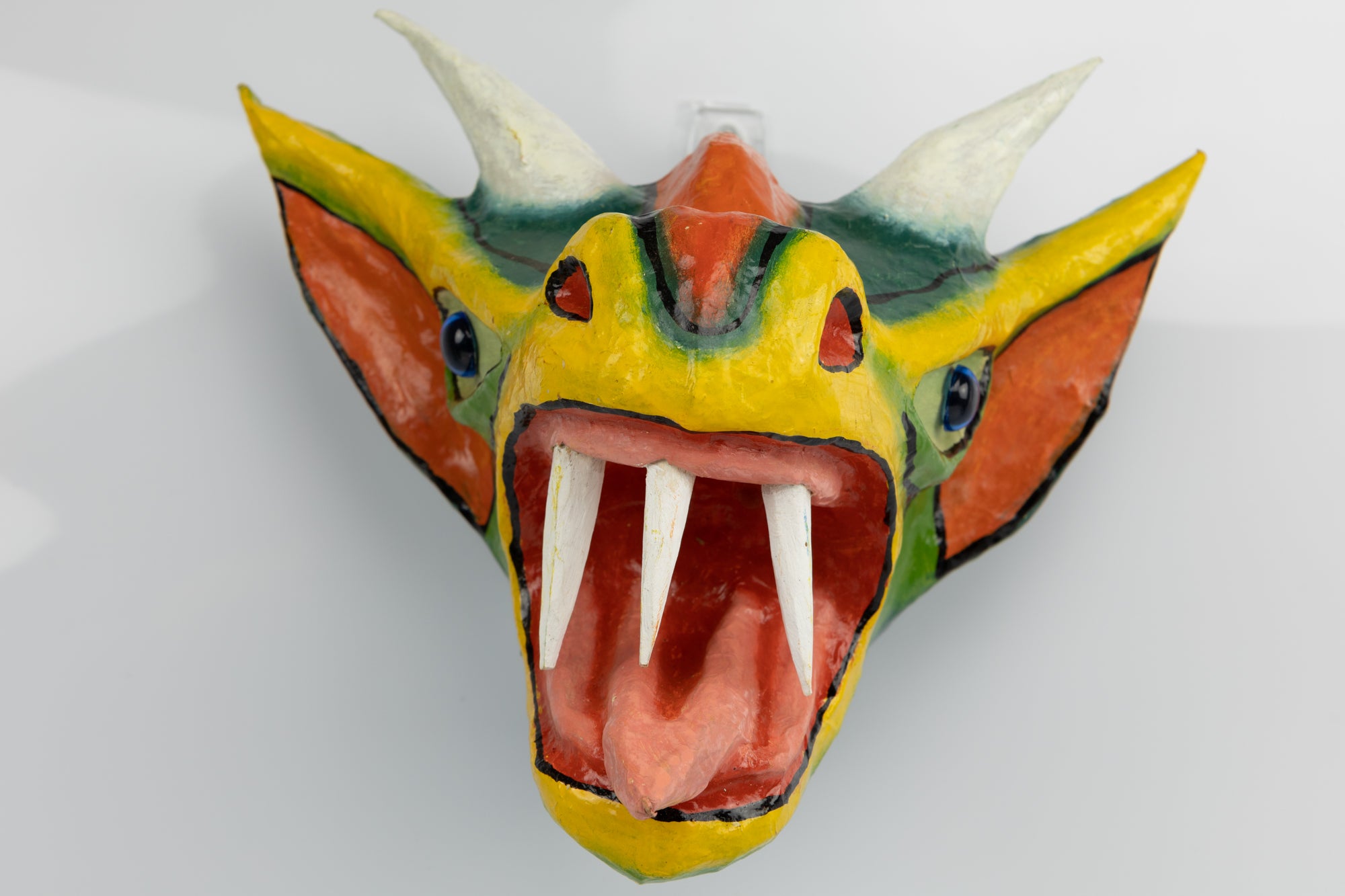 White Horns Yellow Tip Ears Orange Forehead Paper Mache Mask