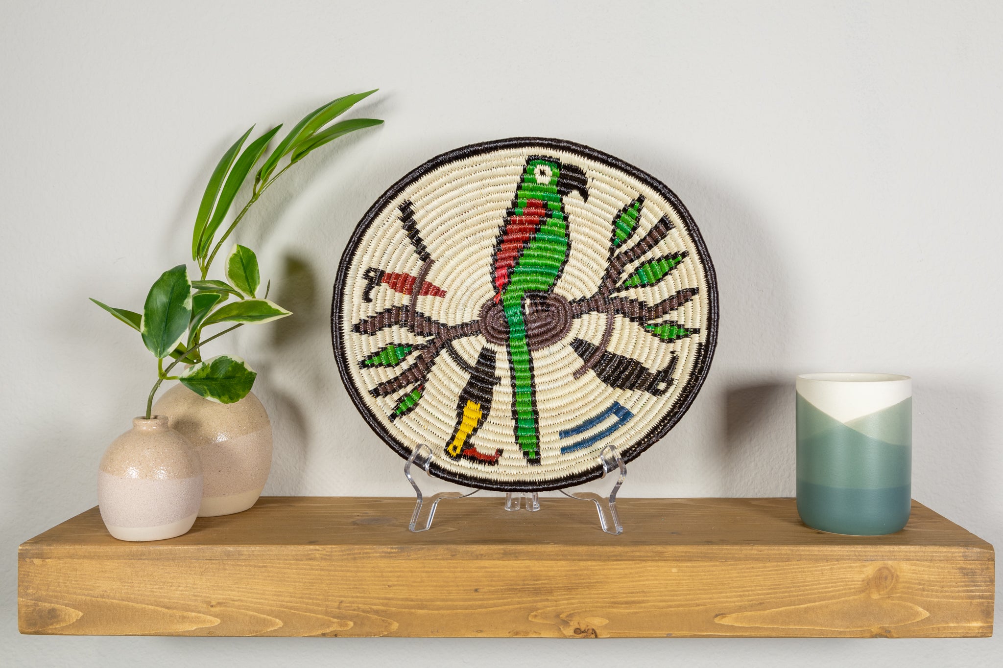 Green Parrot on Branch Basket Plate