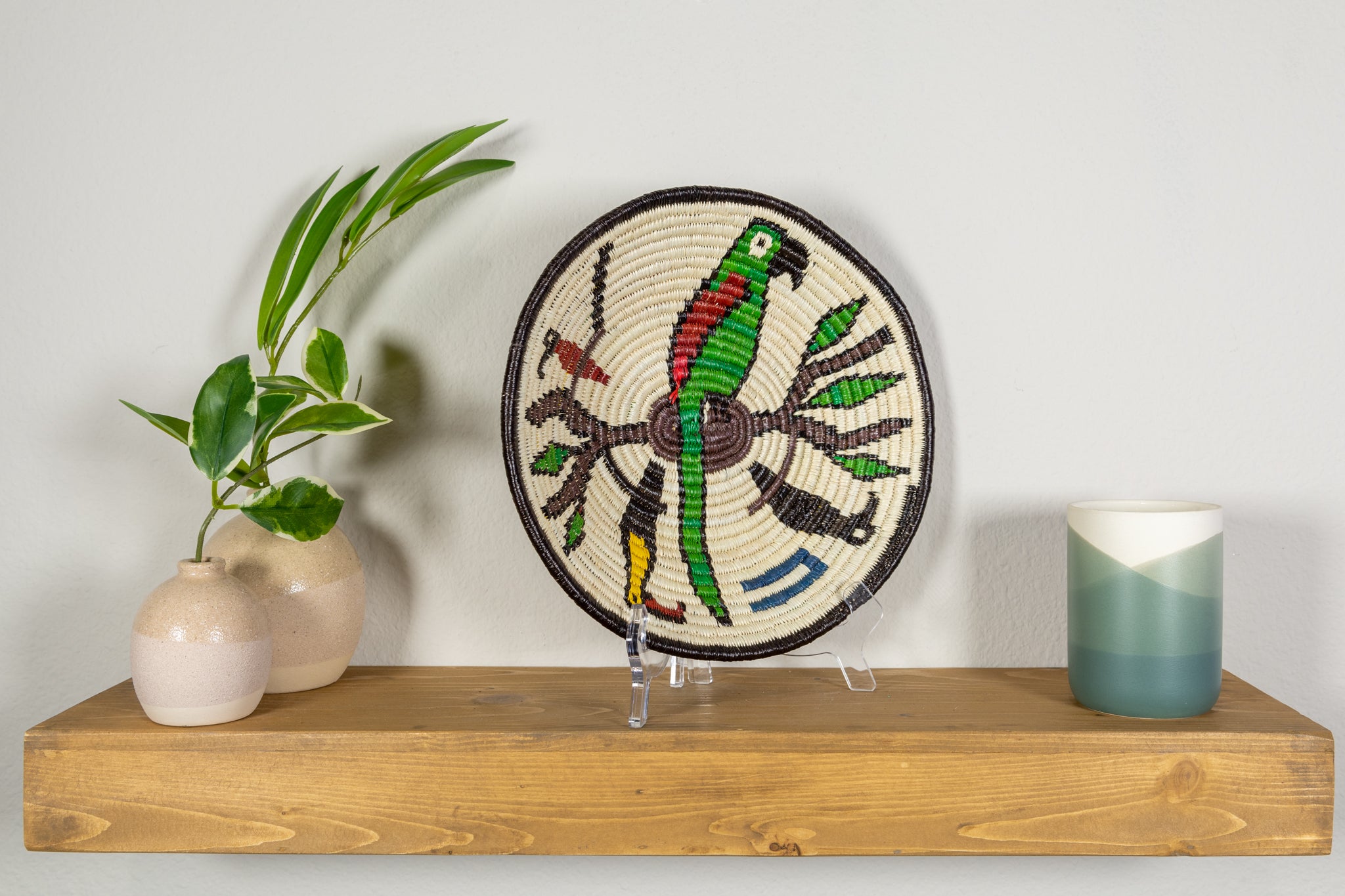 Green Parrot on Branch Basket Plate