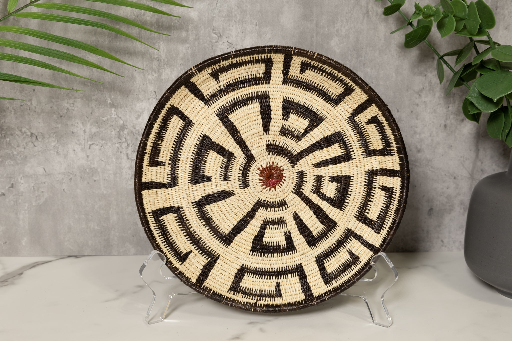 Black and White Greek Key Basket Plate