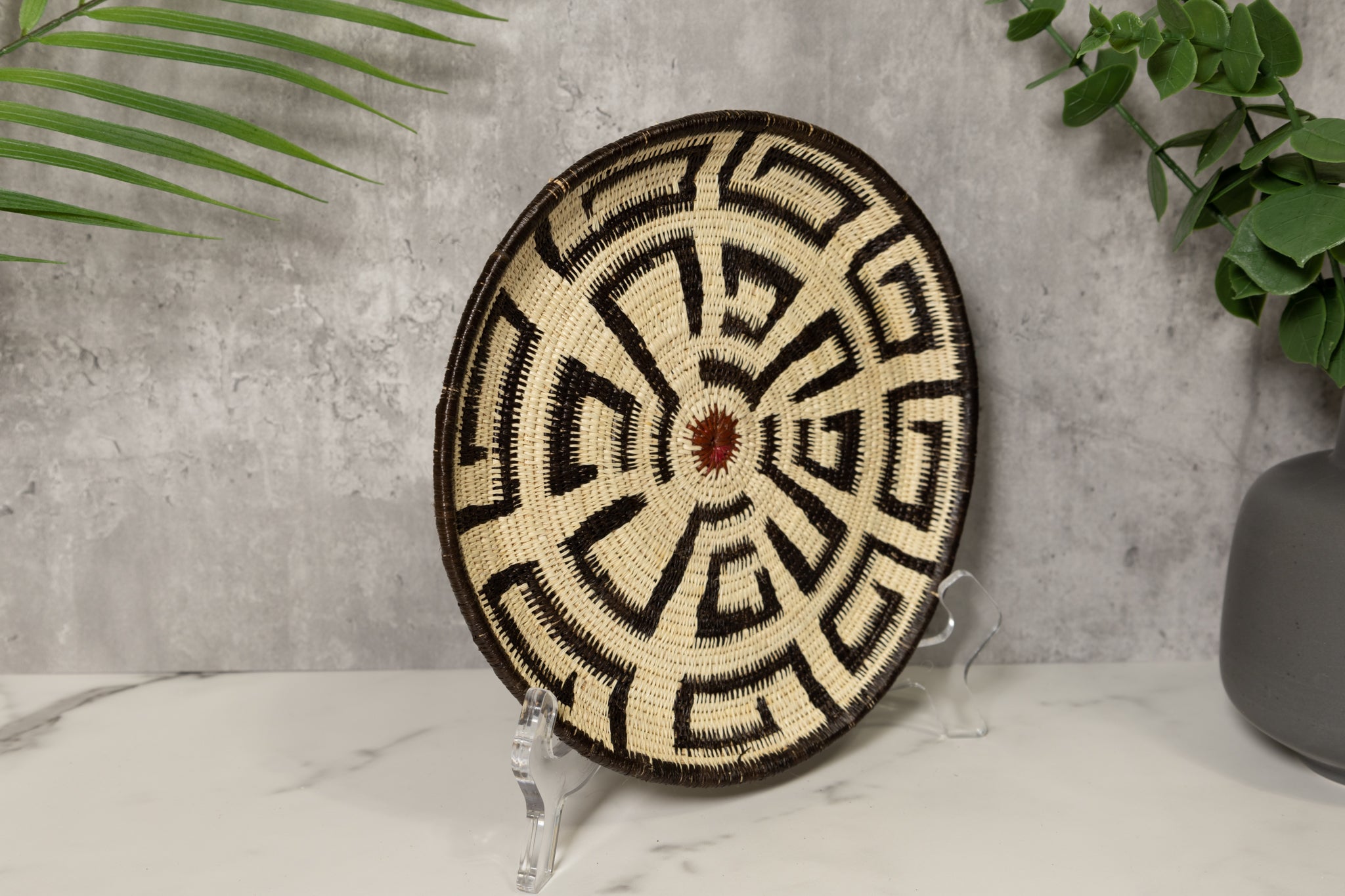 Black and White Greek Key Basket Plate