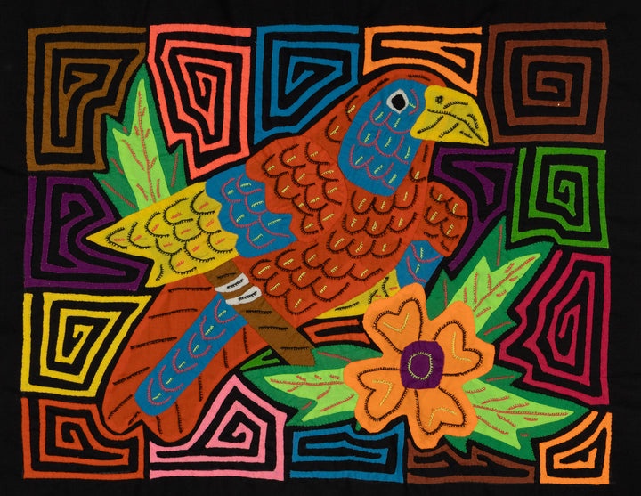 Red-lored Amazon Parrot with Flower Mola