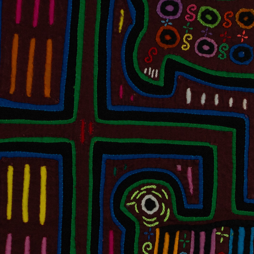 Maroon And Green Kitty Cat And Duck Mola