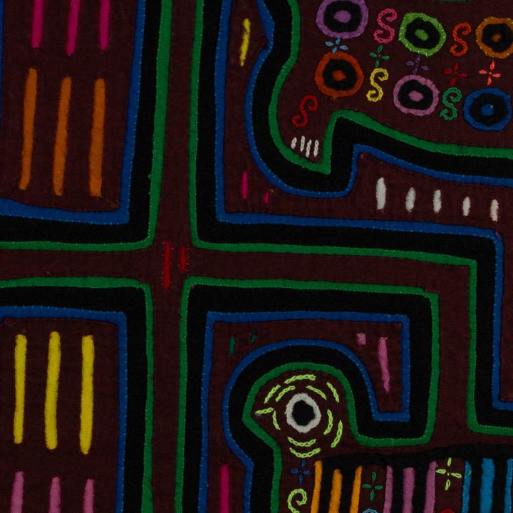 Maroon And Green Kitty Cat And Duck Mola