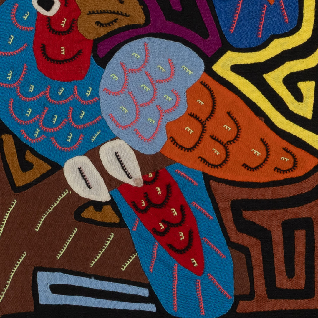 Fantasy Orange Blue And Green Three Bird Toucan And Parrot Mola