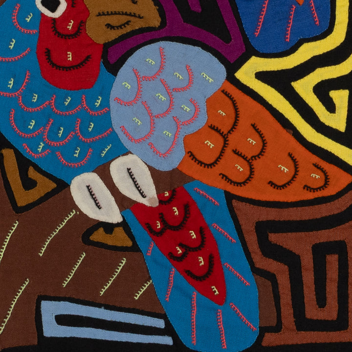 Fantasy Orange Blue And Green Three Bird Toucan And Parrot Mola