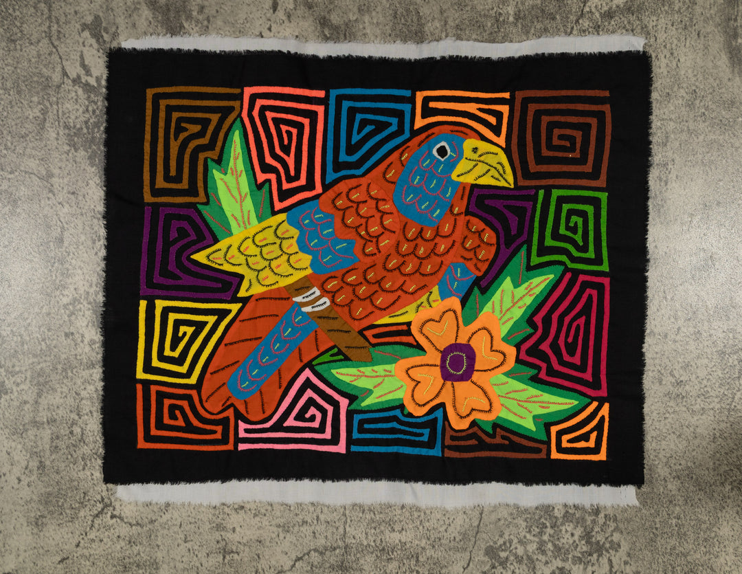 Red-lored Amazon Parrot with Flower Mola