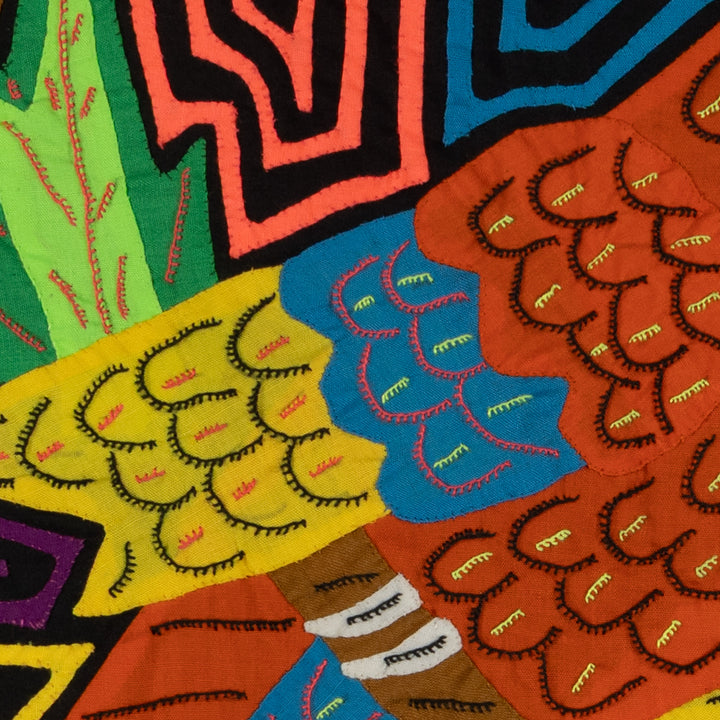 Red-lored Amazon Parrot with Flower Mola