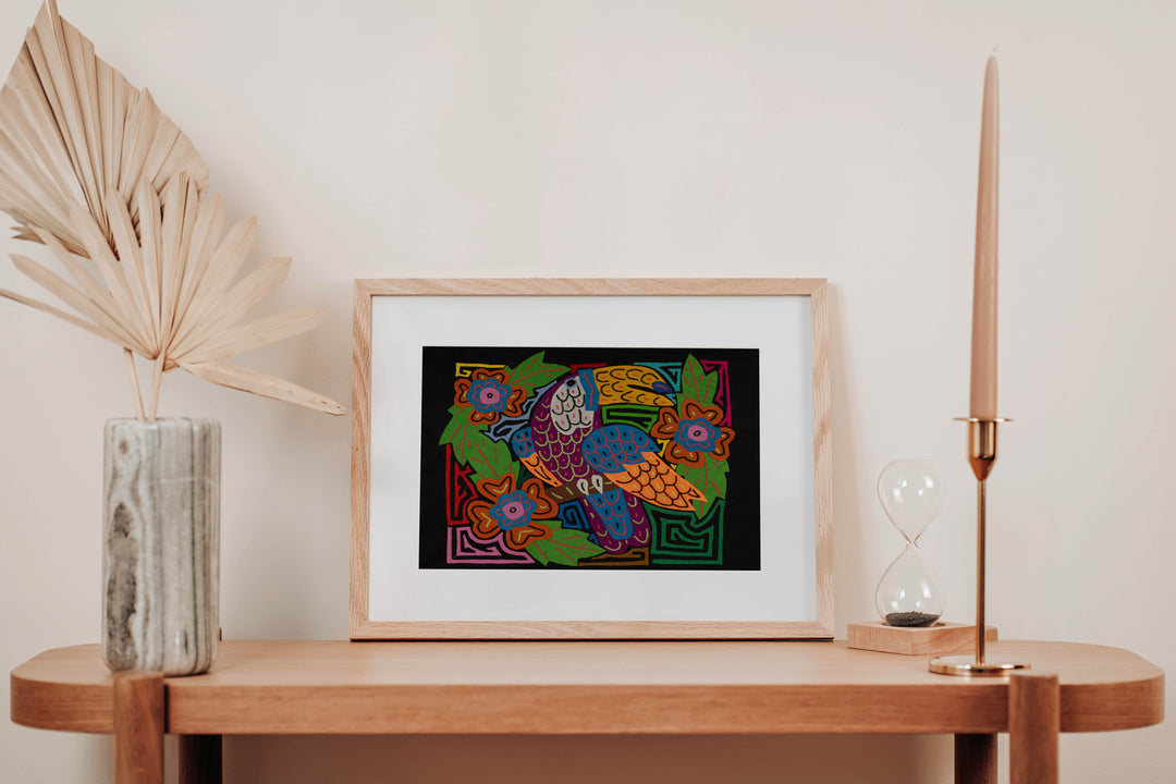 Bright Purple Toucan with Flowers Mola