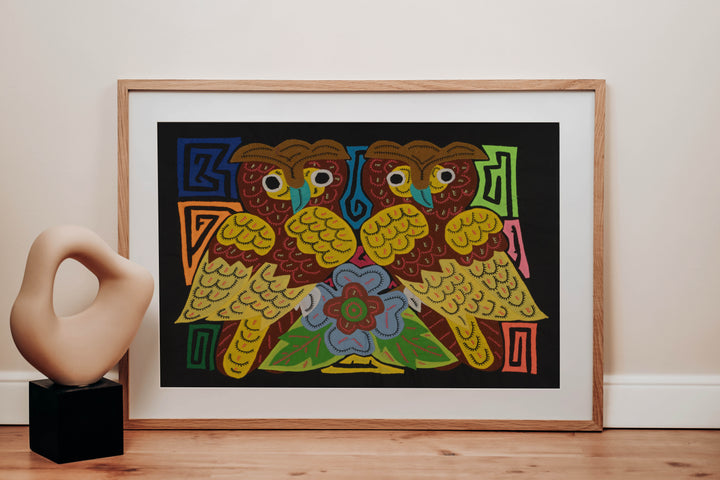 Fantasy Brown And Yellow Two Owl Bird Mola