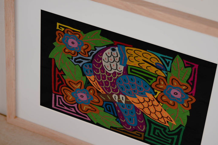 Bright Purple Toucan with Flowers Mola