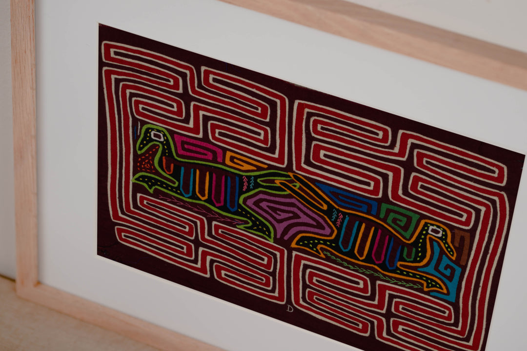Traditional Red And White Dancing Duck Mola