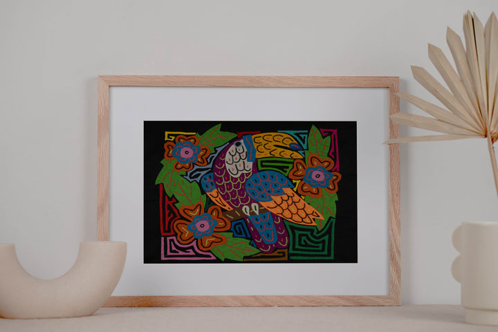 Bright Purple Toucan with Flowers Mola