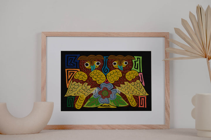 Fantasy Brown And Yellow Two Owl Bird Mola