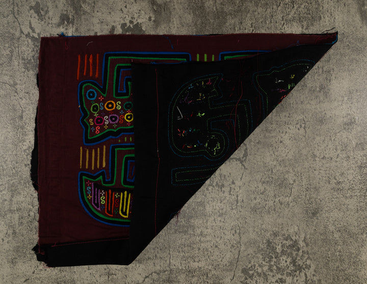 Maroon And Green Kitty Cat And Duck Mola