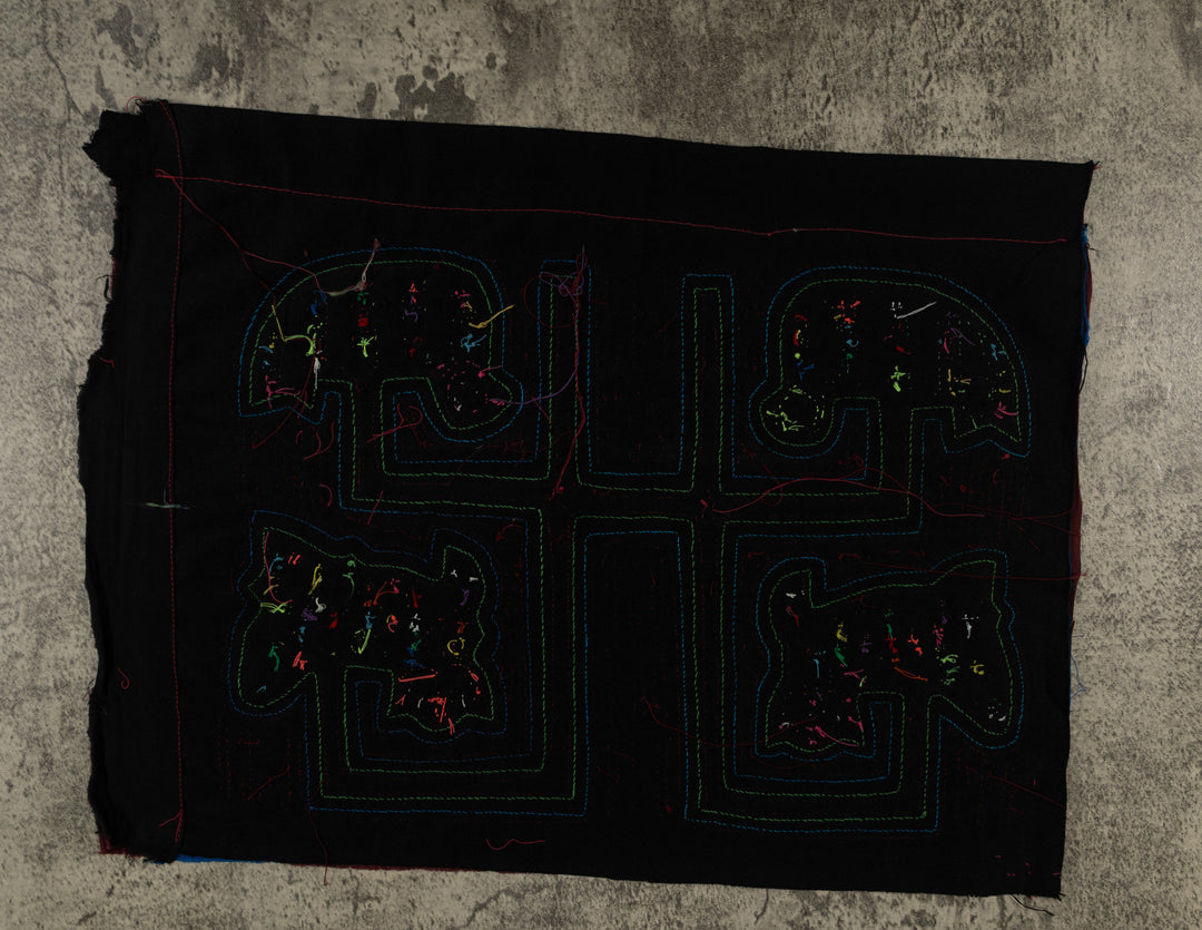 Maroon And Green Kitty Cat And Duck Mola