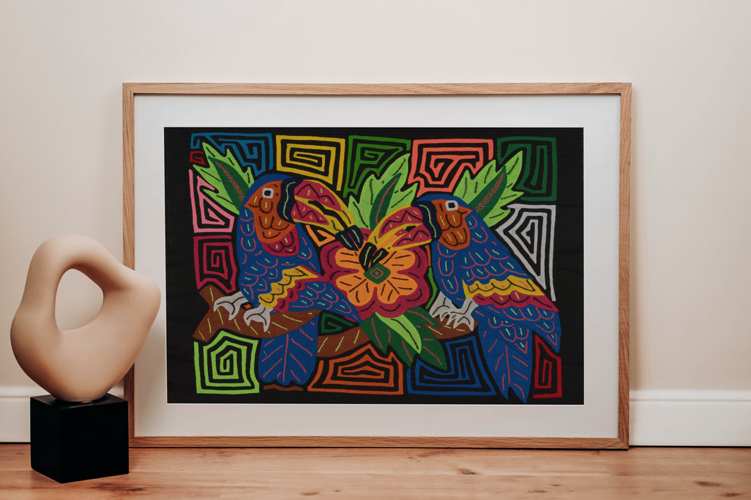 Fantasy Red Blue And Yellow Two Toucan Parrot Mola