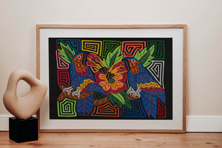 Fantasy Red Blue And Yellow Two Toucan Parrot Mola