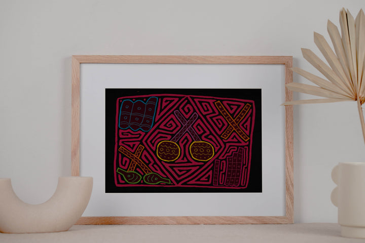 Traditional Pink And Black Musical Instrument Mola