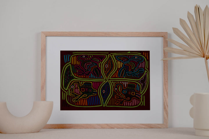 Traditional Burgundy And Green Dancing Goose Mola