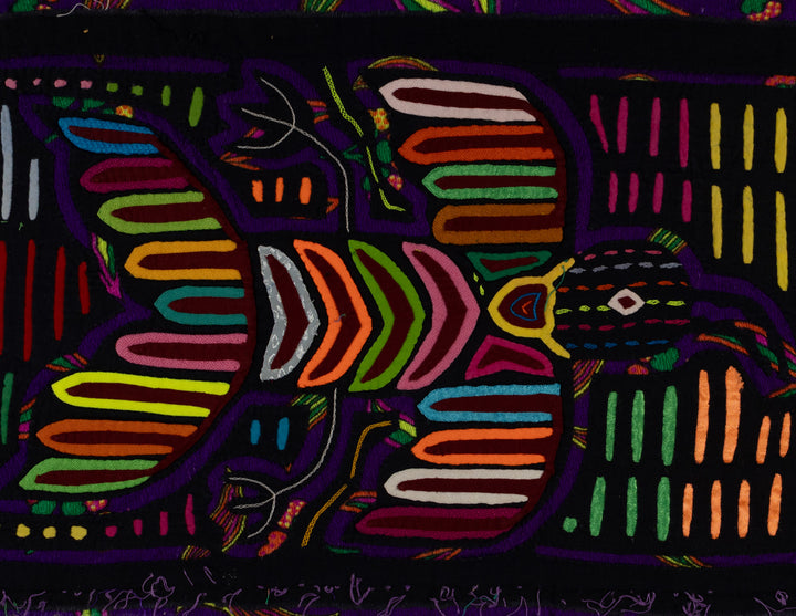 Andean condor with a chevron body mola, hand stitched Guna panel from Panama, 16 by 10 inches
