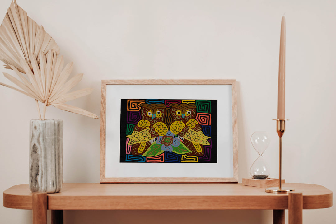 Panama Owls Surrounded by Jungle Flowers Mola