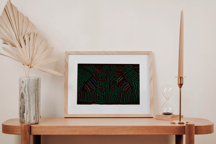 Traditional Burgundy And Green Romance Bird Dance Mola