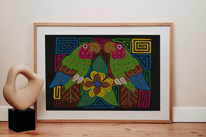 Fantasy Green And Pink Two Parrot Bird Mola