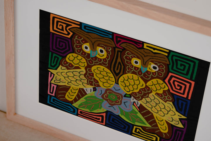 Panama Owls Surrounded by Jungle Flowers Mola