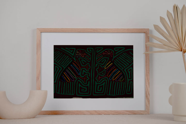 Traditional Burgundy And Green Romance Bird Dance Mola