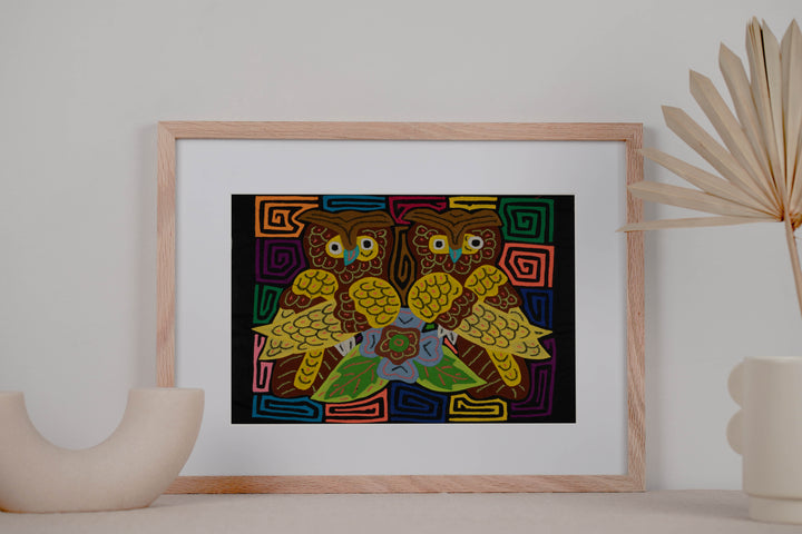 Panama Owls Surrounded by Jungle Flowers Mola