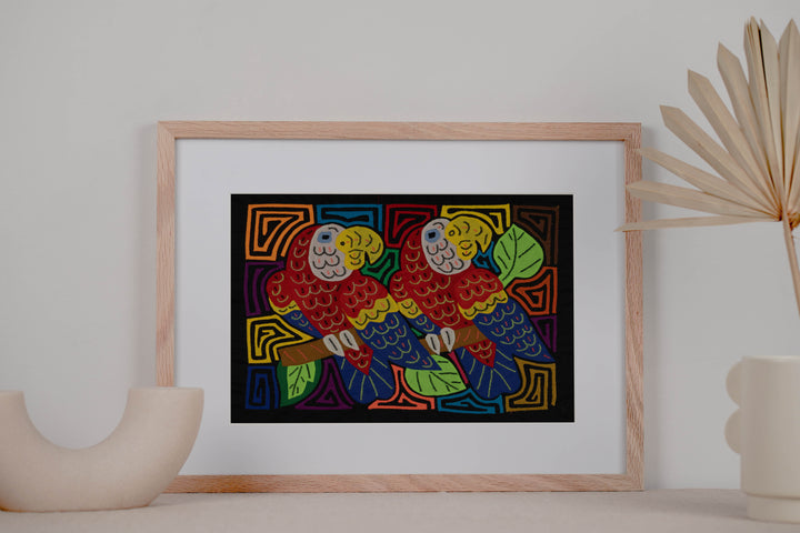 Fantasy Red Blue And Yellow Two Parrot Mola