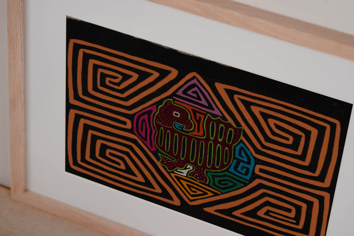 Traditional Black And Orange Jungle Critter Mola