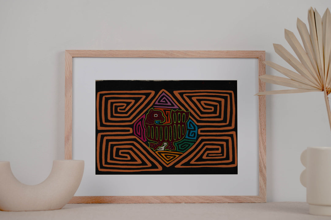 Traditional Black And Orange Jungle Critter Mola