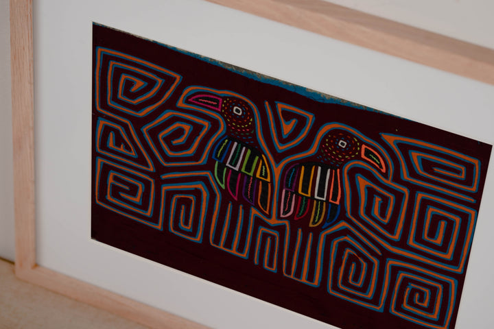Traditional Burgundy Blue And Orange Bird Mola