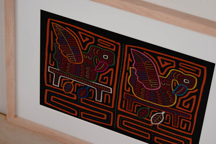 Traditional Orange And Black Swan Mola