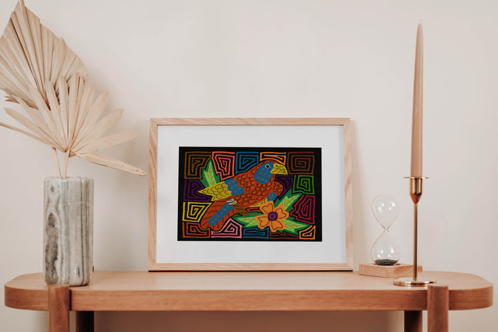 Red-lored Amazon Parrot with Flower Mola