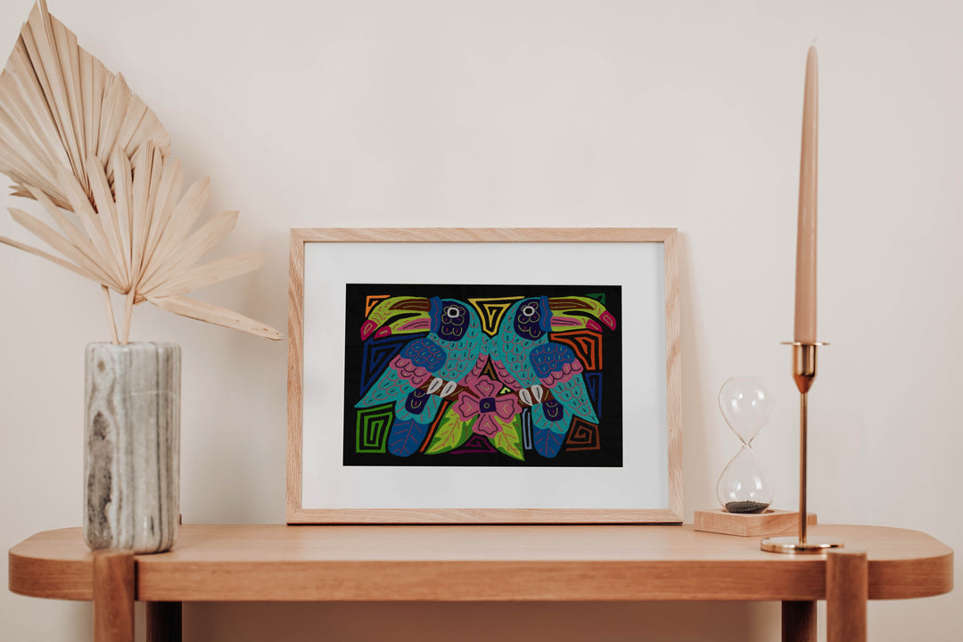 Fantasy Blue And Pink Two Toucan Bird Mola