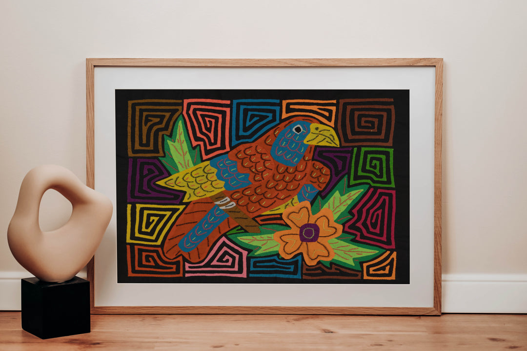 Red-lored Amazon Parrot with Flower Mola