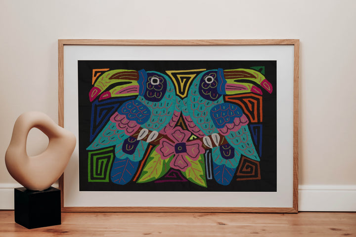 Fantasy Blue And Pink Two Toucan Bird Mola