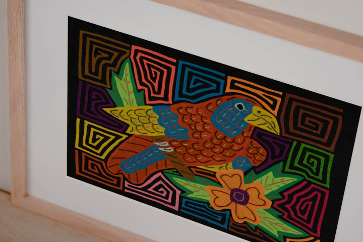 Red-lored Amazon Parrot with Flower Mola