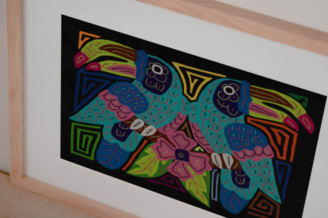 Fantasy Blue And Pink Two Toucan Bird Mola